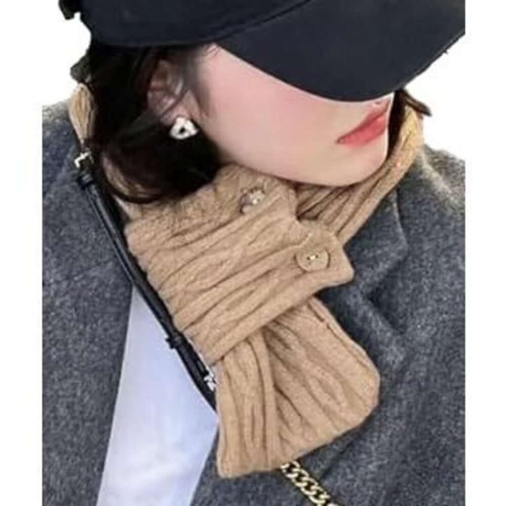 8969 Knit Scarf For Women With Buttons Small Neck Warmer Chic Scarf Knitted
